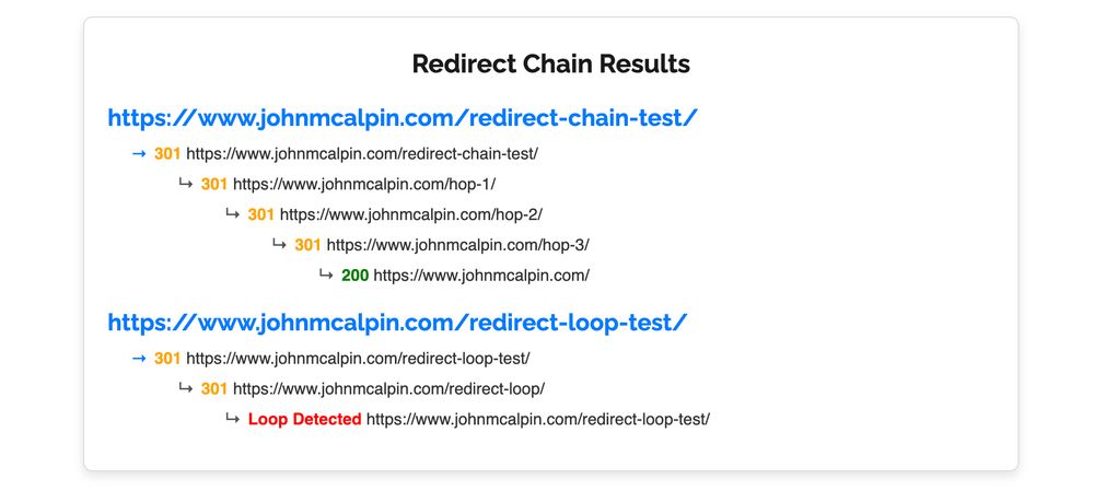 Screenshot from bulk redirect visualizing tool. 