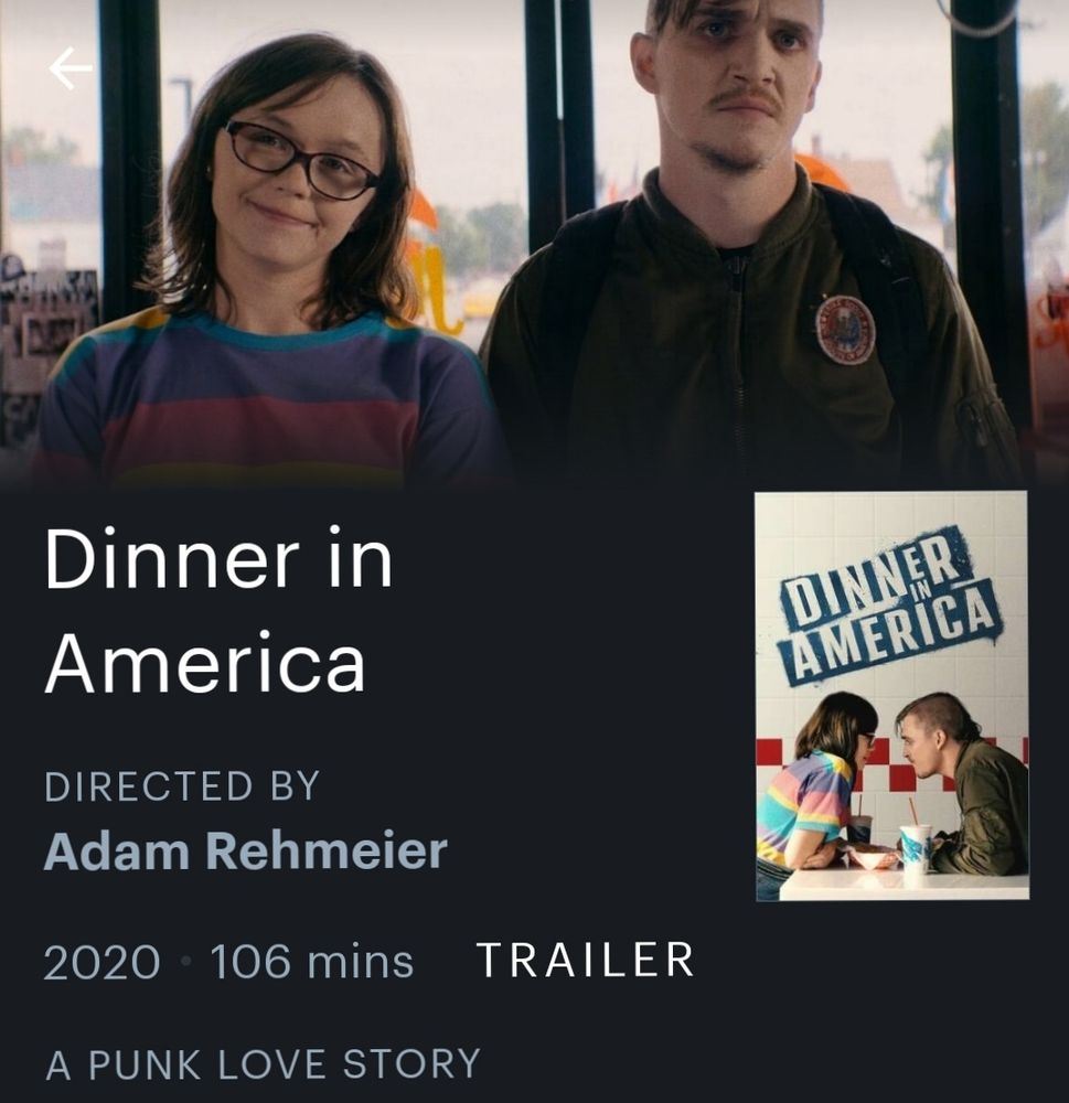 Capa do filme Dinner in America, dirigido por Adam Rehmeier, lançado em 2020. Uma história de amor punk.