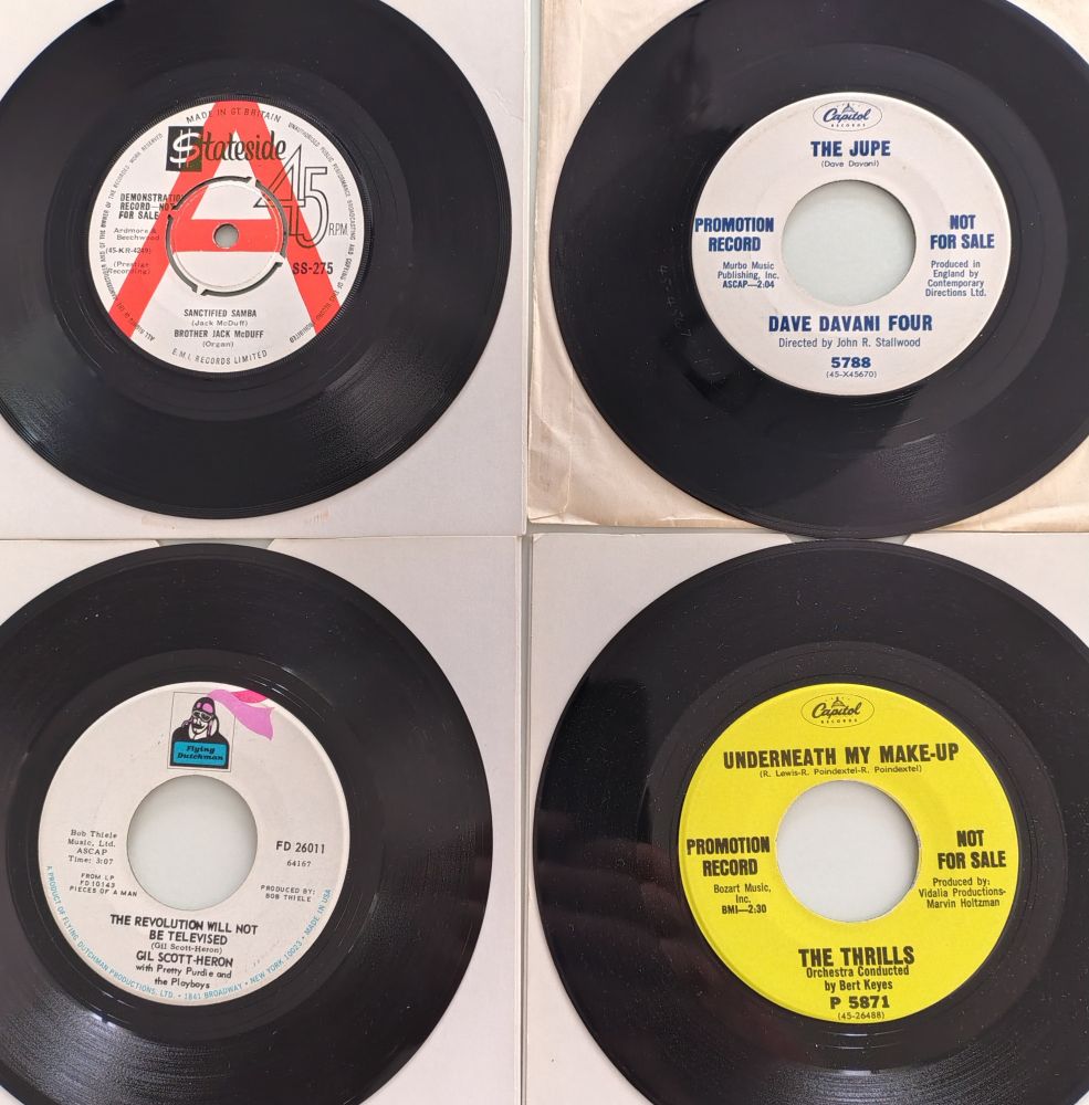 4 x 7" singles by Brother Jack McDuff, Dave Davani Four, Hil Scott-Heron and The Thrills.
