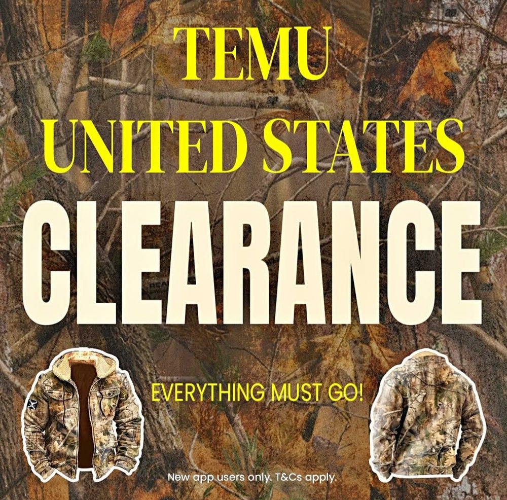 An ad saying 'TEMU UNITED STATES CLEARANCE EVERYTHING MUST GO!'