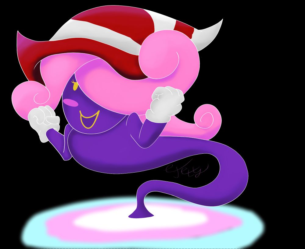Vivian from Paper Mario the Thousand Year Door emerging from a trans colored shadow.