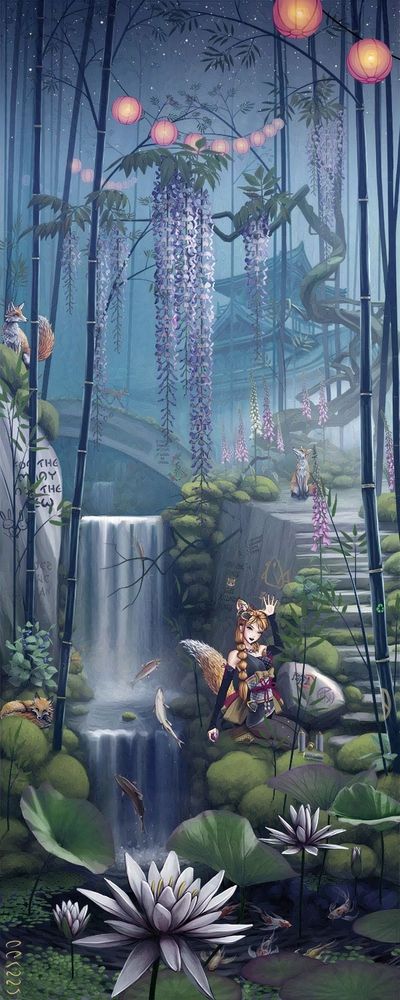 Illustration of Fox goddess Ruber many hundreds of years ago, before you visit this location in the story...