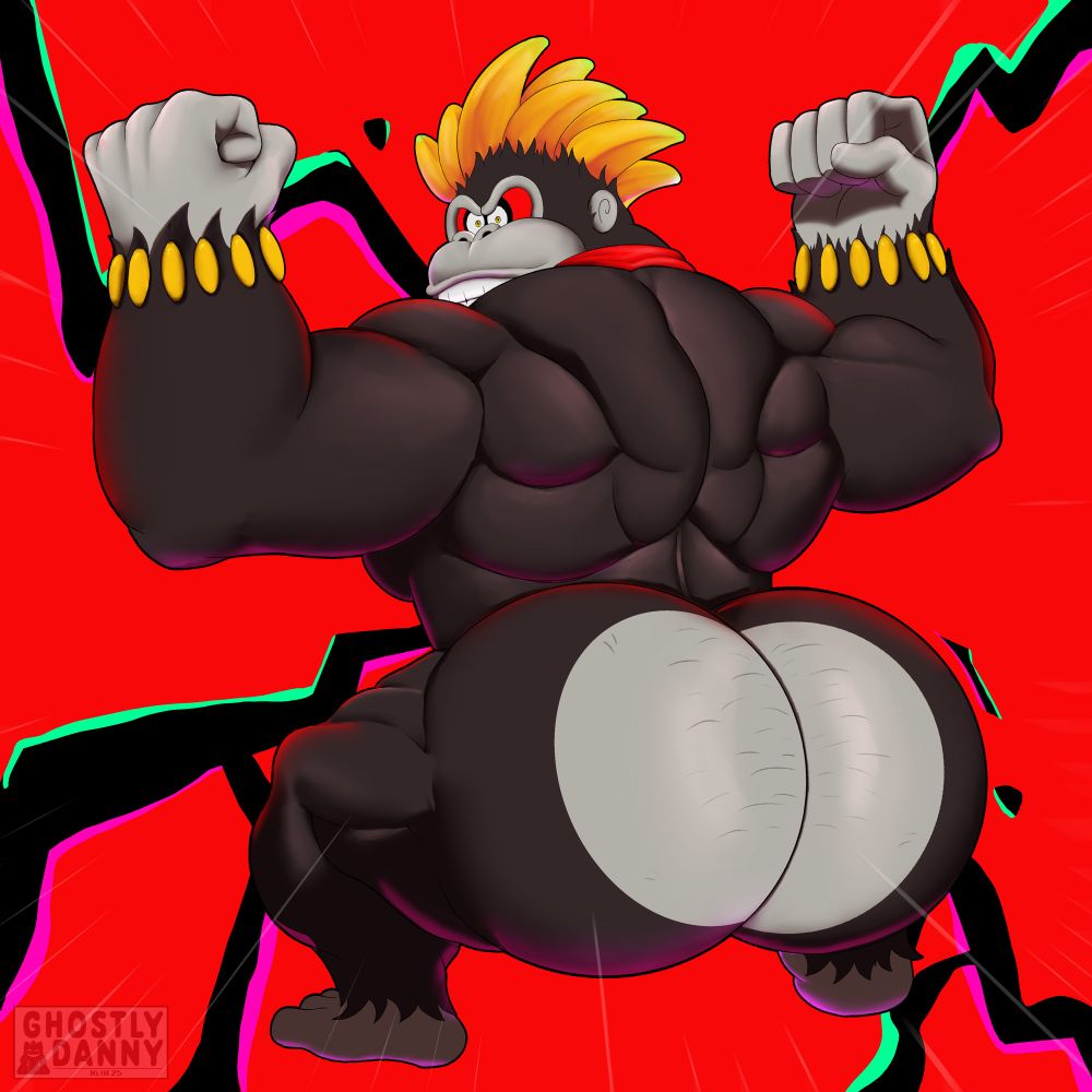 Kong bananza flexing his arms and bouncing that booty