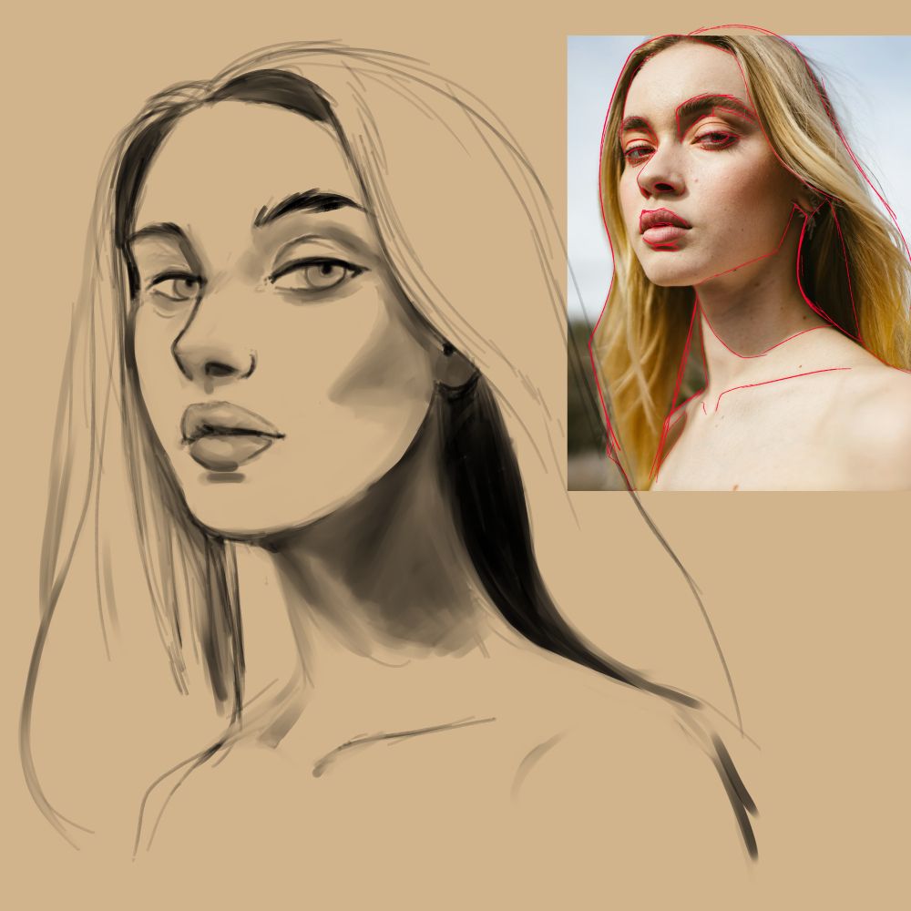 Week one portrait, a blonde woman looking down towards the viewer.