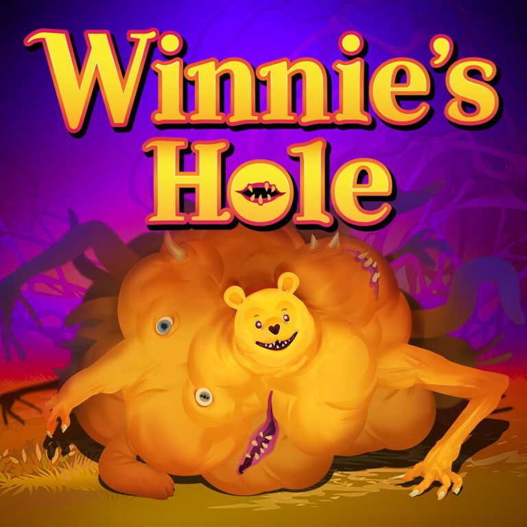 the text "Winnie's Hole" at the top in big yellow letters; underneath, winnie lies in wait with lots of grotesque mutations.

he looks happy.