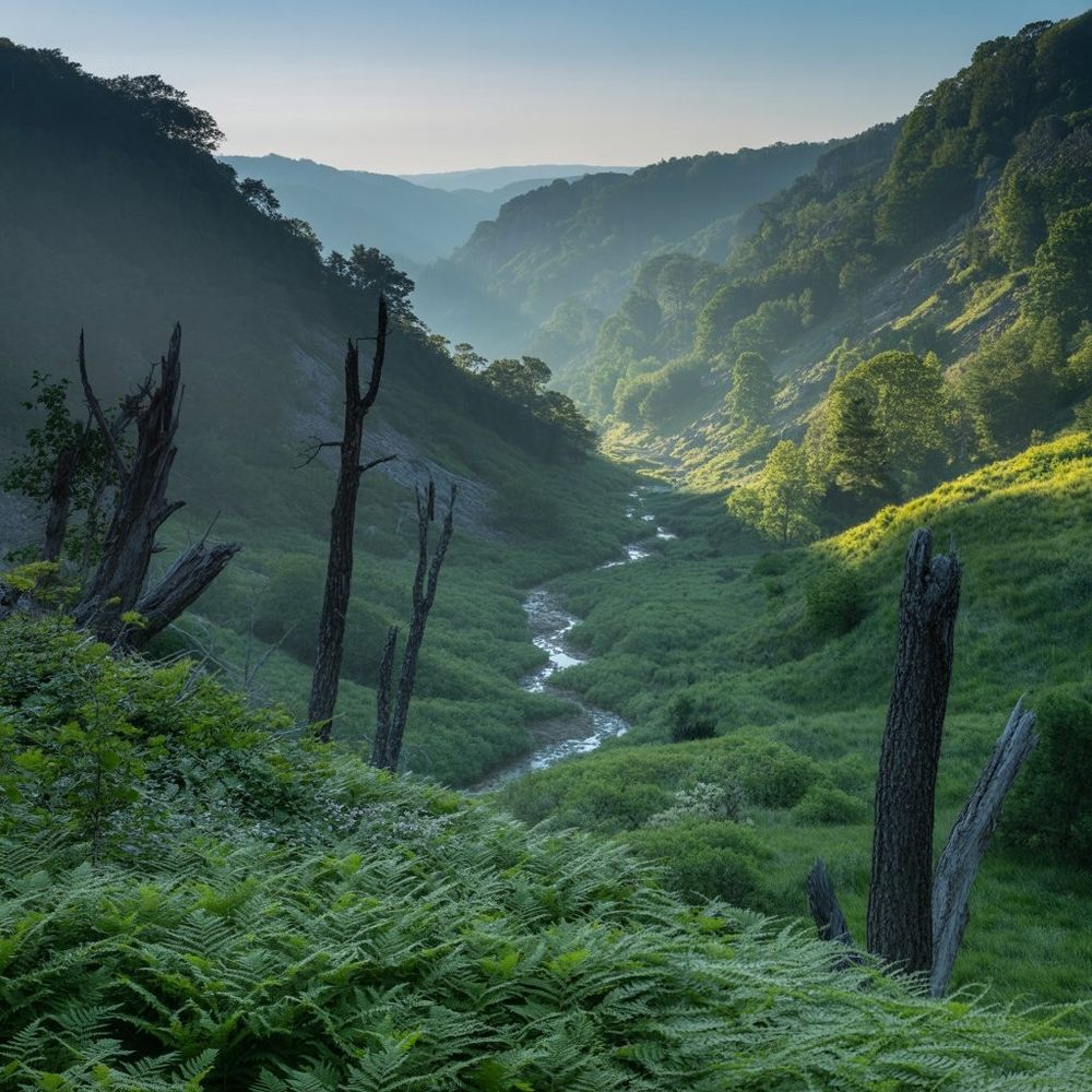 An illustration(AI) of a mountainous wilderness 