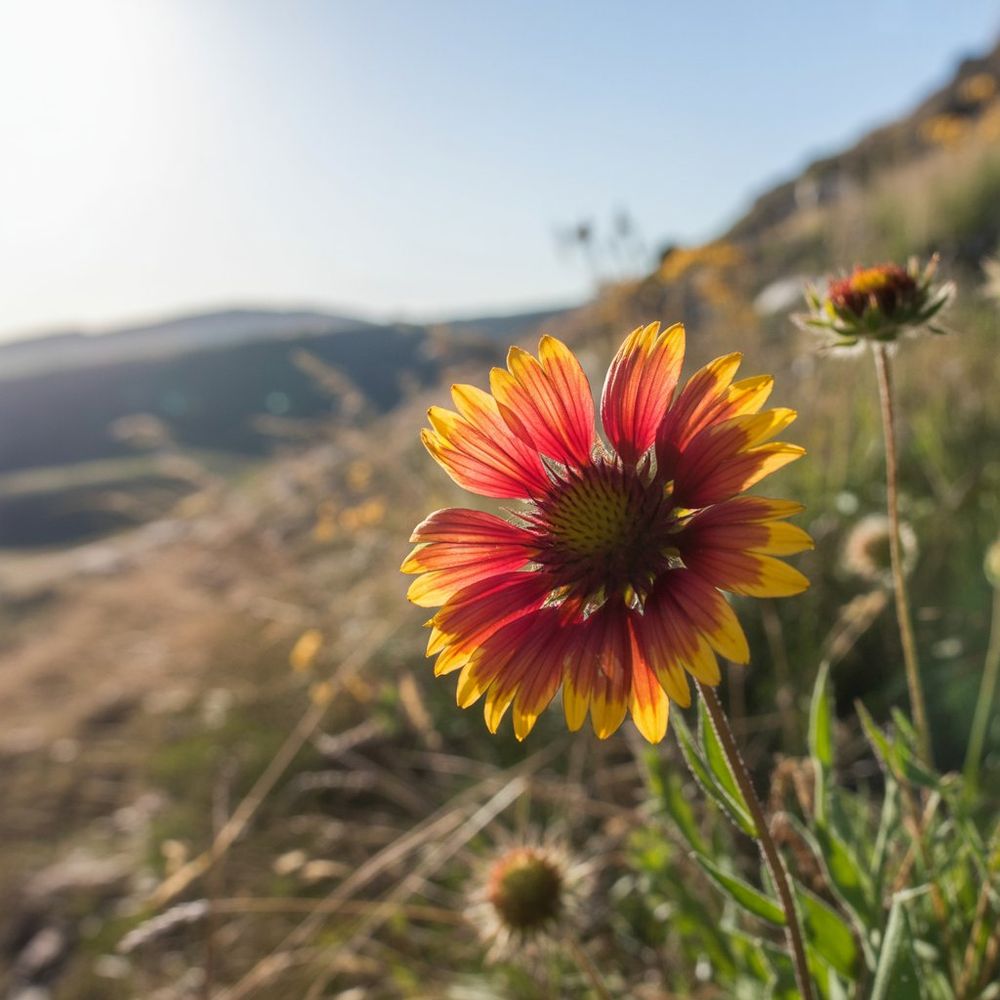 a flower on a sunny hillside