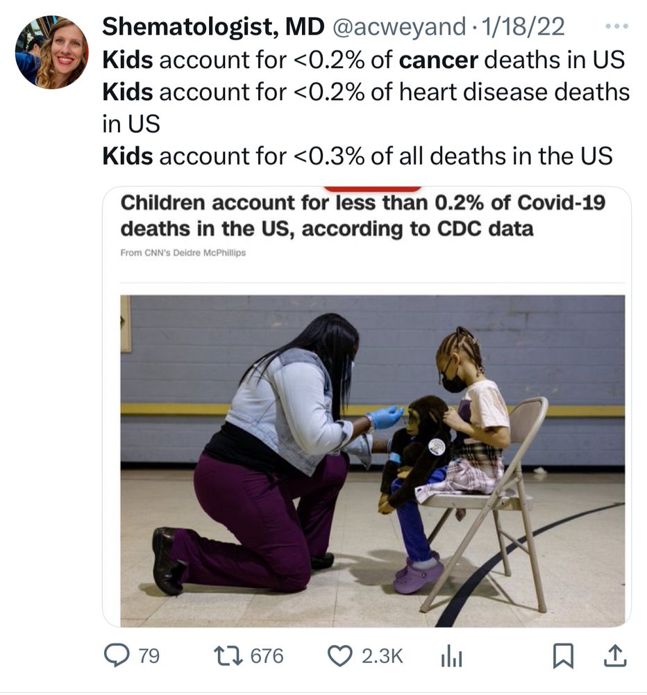 Tweet saying kids account for <0.3% of all deaths in the US 