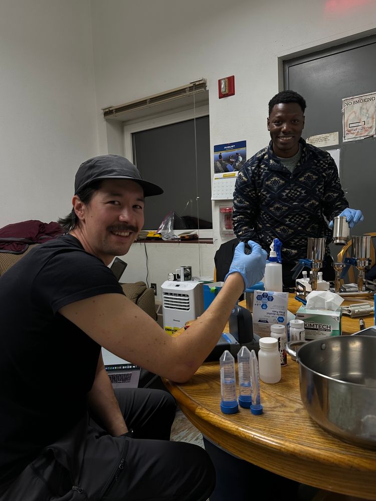 Kitchen turned laboratory. Water quality analysis in progress, of various drinking water sources in town (rain water, treatment lake water, and more!). 