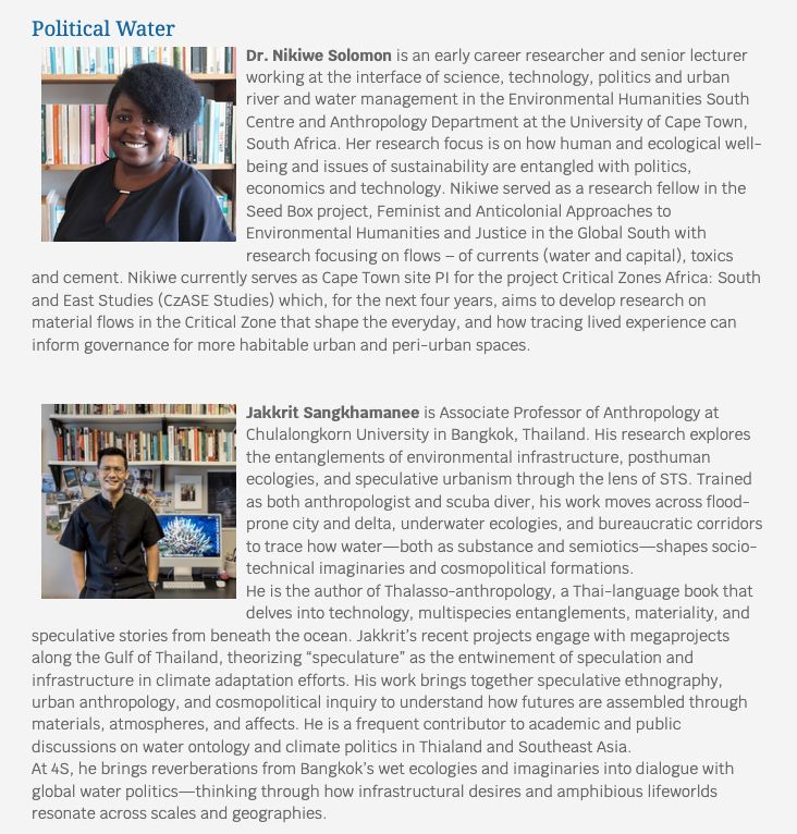 Photographic portrait of Dr. Nikiwe Solomon, a black woman facing the camera with her striking hair scooped to her left, smiling at camera wearing a blue-black top with a small silver bar at the fastening and large silver hooped earrings. She is pictured in front of a book shelf and looks direct at camera.
Photographic portrait of Dr. Jakkrit Sangkhamanee, a Thai man facing the camera, with his hands in his trouser pockets, leaning against a desk with a laptop and a book shelf behind. He wears small wire framed glasses and a black shirt and trousers.
