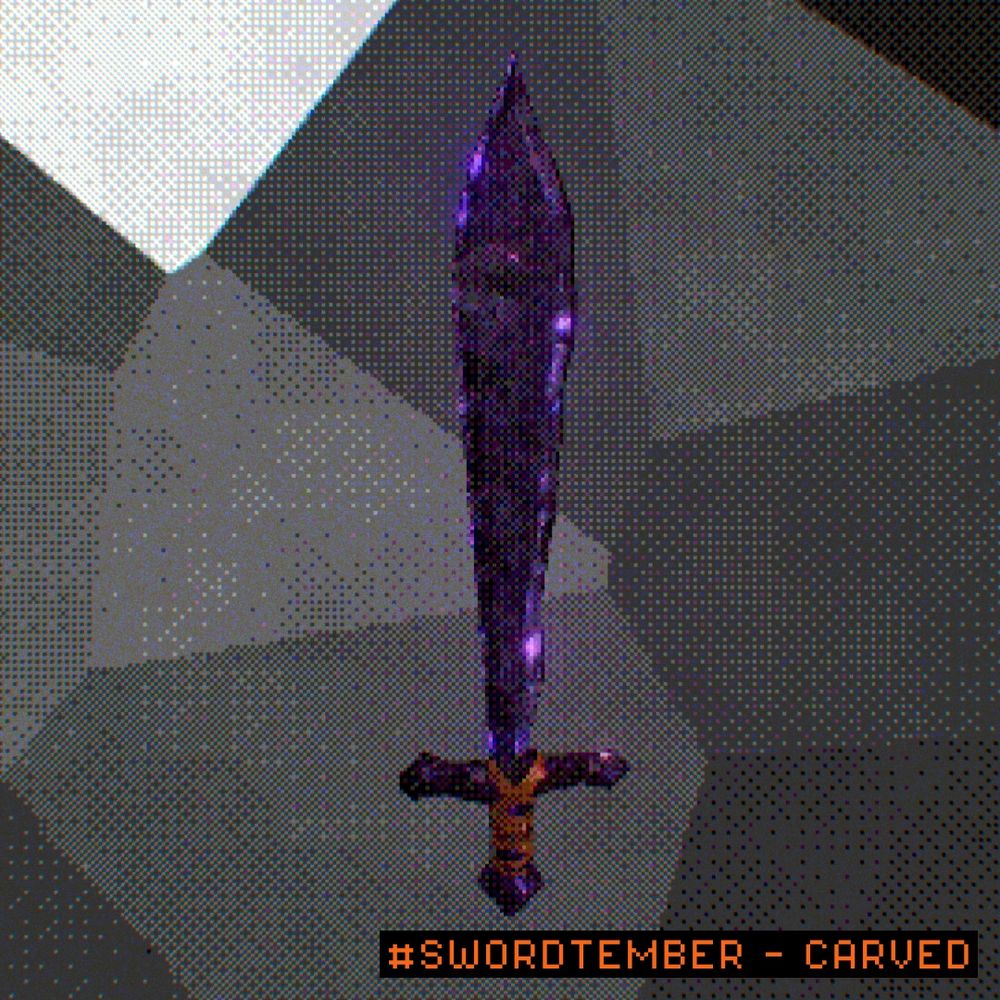 A pixelated 3D render of an obsidian carved sword with leather wrapped around the hilt.
