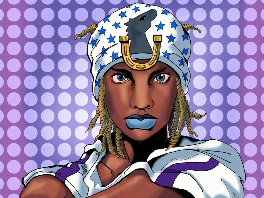 A Black rendition of Johnny Joestar staring at the viewer. 

This was done for a tumblr challenge run by the blog creatingblackcharacters!