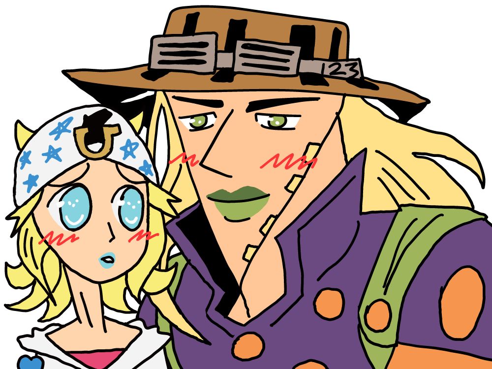 A drawing inspired by "Hot Yaoi Base" by K3nel1OS on deviantaART featuring Gyro and Johnny drawn in an over top and amatuerishly drawn seme and uke style.