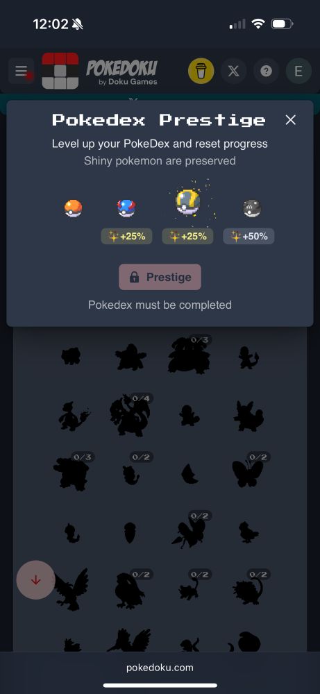 Me prestiging my PokeDoku dex to the Ultra Ball rank.