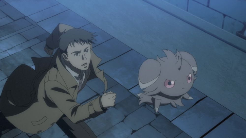 Screenshot from Pokémon Generations. Interpol officer Looker and Mimi the Espurr are running through the streets of Lumiose.