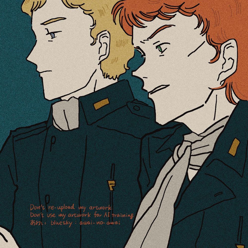銀英伝OVA 納得していない視線を横に向けているポプランとコーネフの二次創作絵