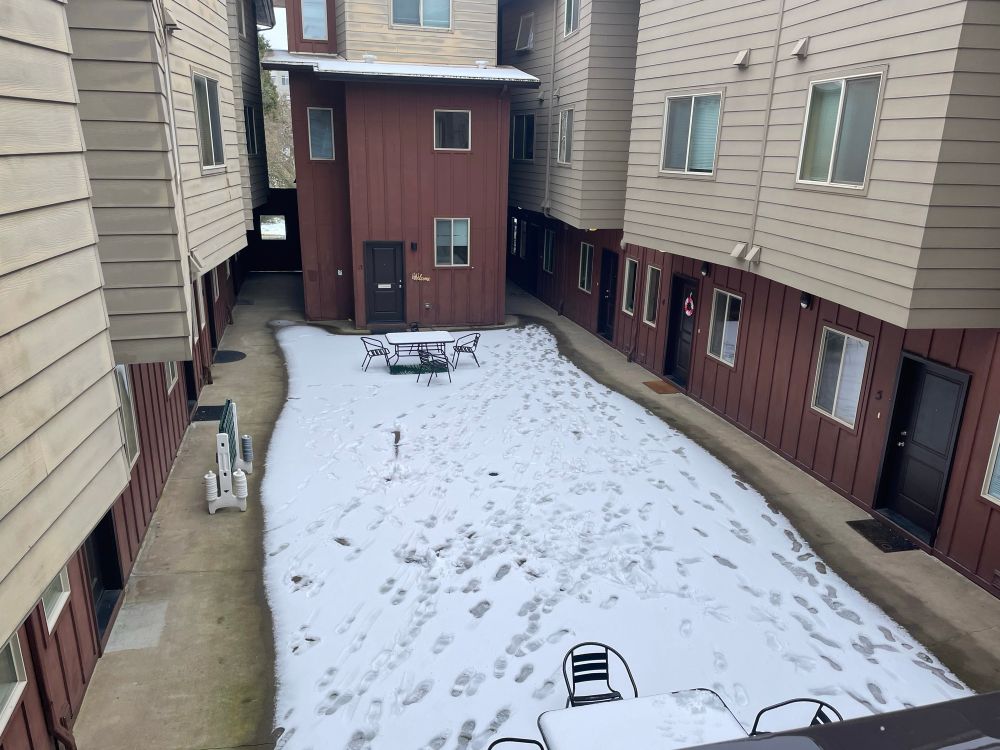 BDF’s apartment complex is covered in snow