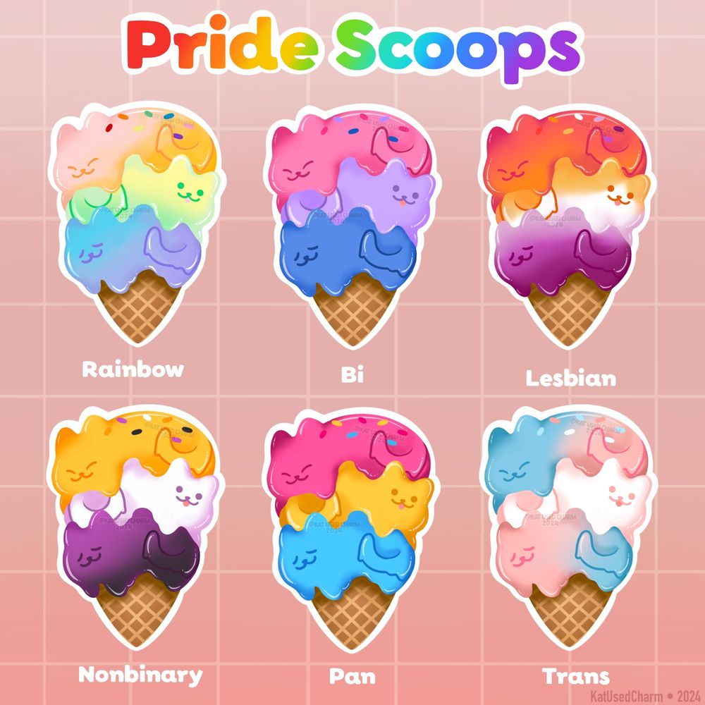 Pride scoops. Various Pride flags as cat icecreams. 