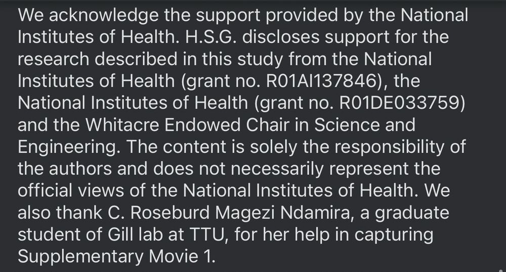 We acknowledge the support provided by the National Institutes of Health. H.S.G. discloses support for the research described in this study from the National Institutes of Health (grant no. R01AI137846), the National Institutes of Health (grant no. R01DE033759) and the Whitacre Endowed Chair in Science and Engineering. The content is solely the responsibility of the authors and does not necessarily represent the official views of the National Institutes of Health. We also thank C. Roseburd Magezi Ndamira, a graduate student of Gill lab at TTU, for her help in capturing Supplementary Movie 1.