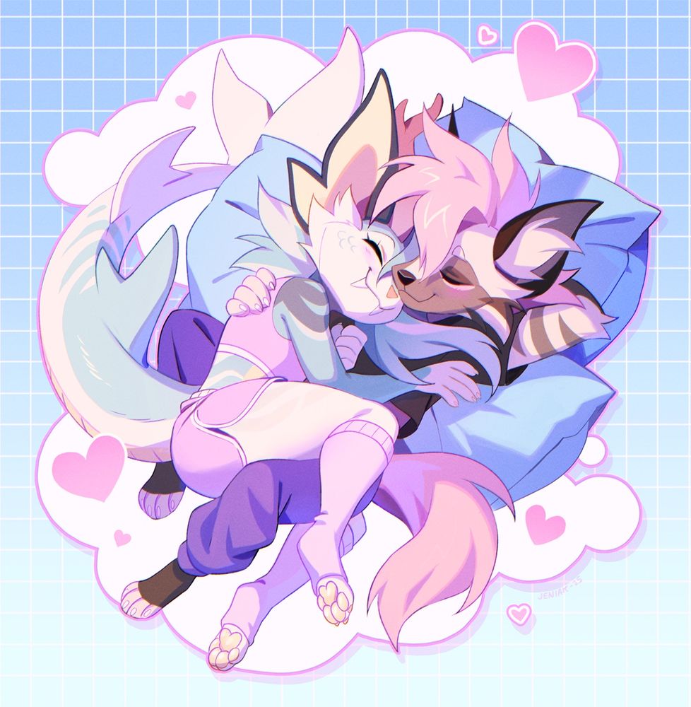 A hyena and dragon sleeping 