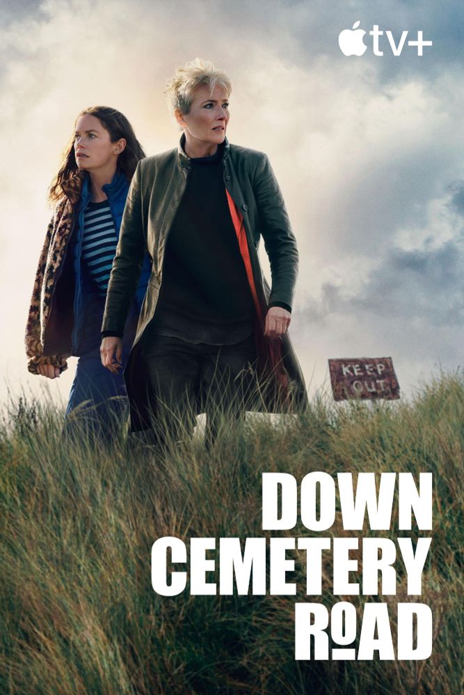 Poster for Down Cemetery Road with Ruth Wilson and Emma Thompson standing in some grass.