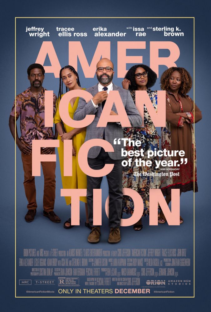 Poster for the film American Fiction featuring the cast of the film.