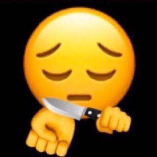 pensive emoji holding a knife to its wrist