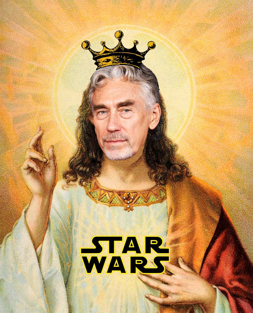 Tony Gilroy as Star Wars Jesus, in the vein of the classic Gabe Newell Jesus meme