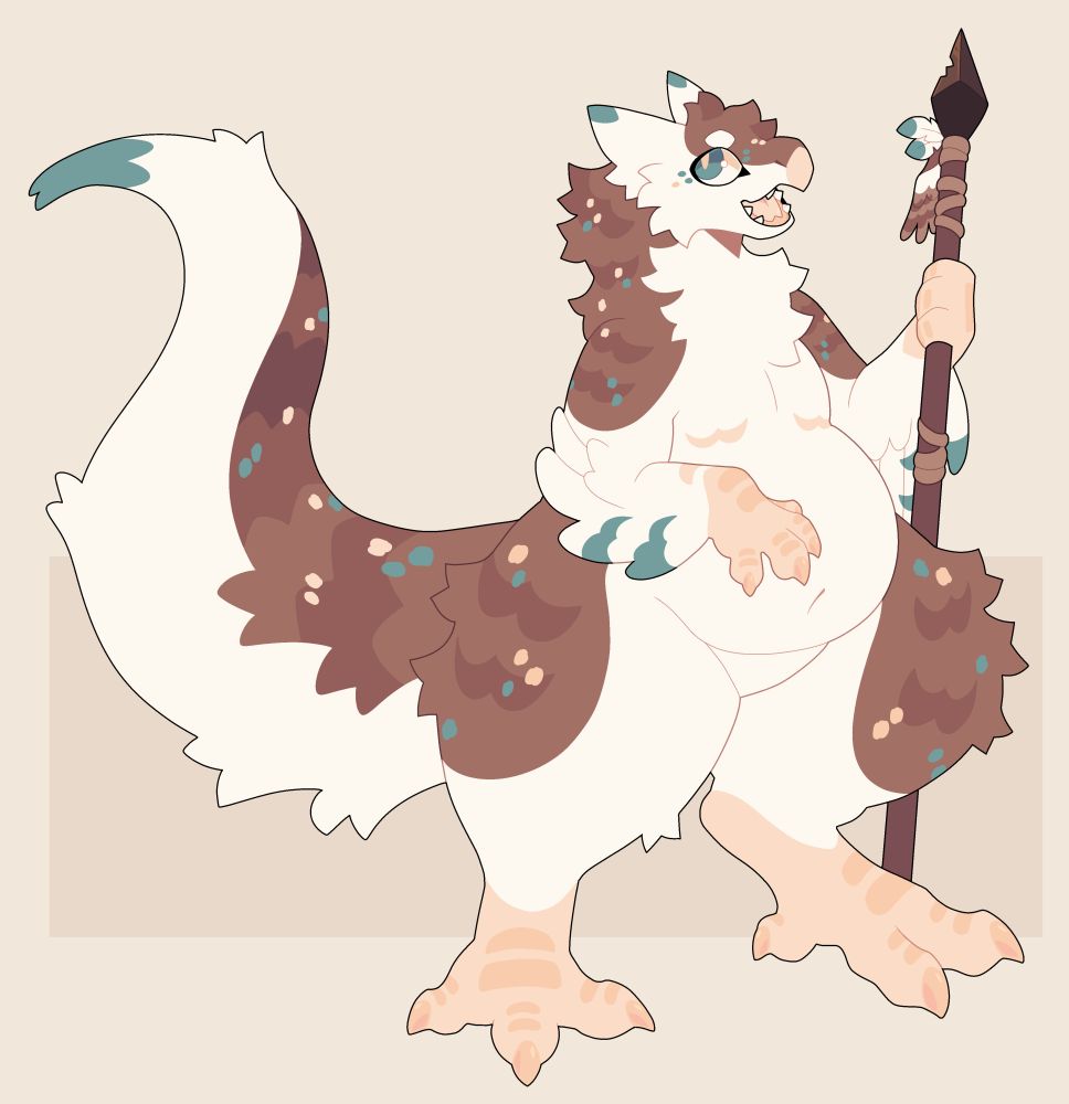 lark, a white and brown dragon, drawn as a kobold holding a spear