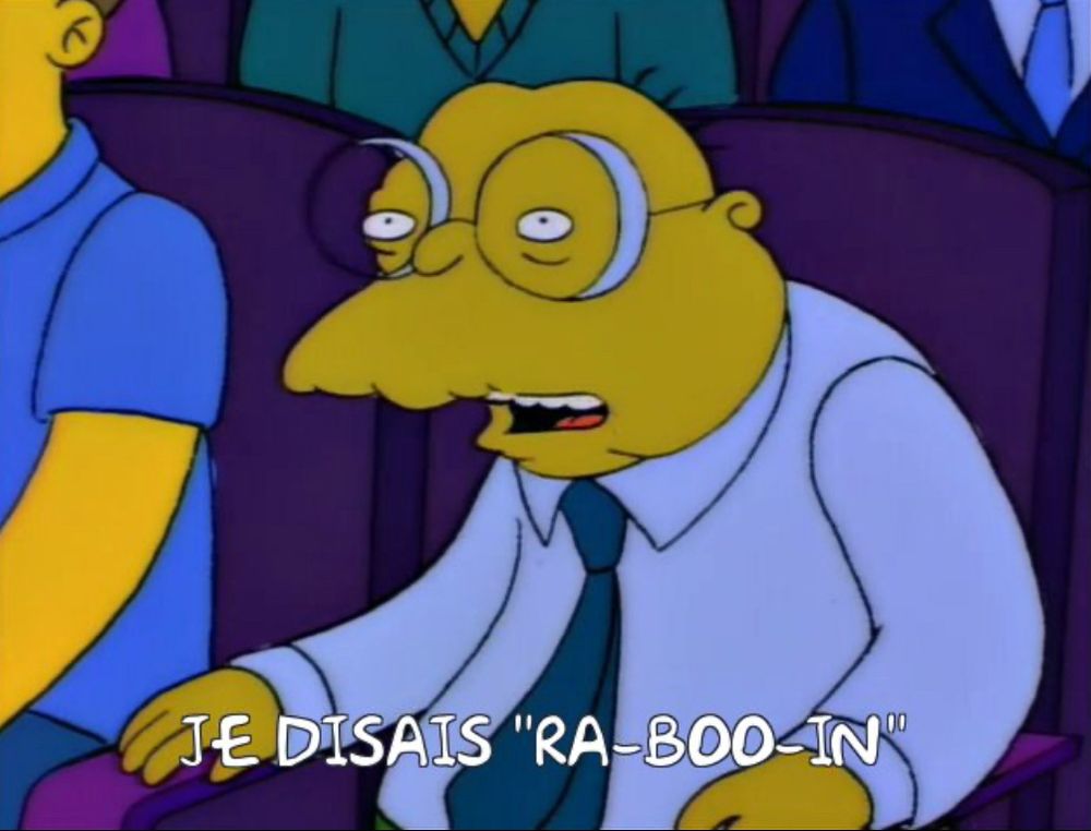 Hans Moleman disant « je disais “ra-boo-in” »