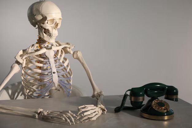 Skeleton waiting by rotary phone