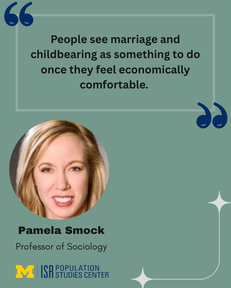 Pamela Smock, UM professor of Sociology: "People see marriage and childbearing as something to do once they feel economically comfortable."