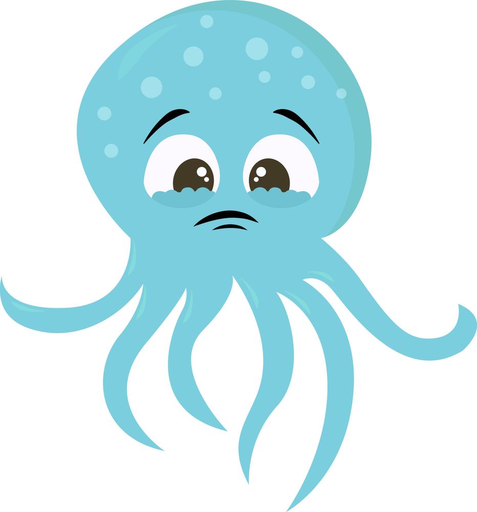 A cartoon drawing of a sad little blue octopus with tears in its eyes. You can't tell, but this octopus is very good at science.