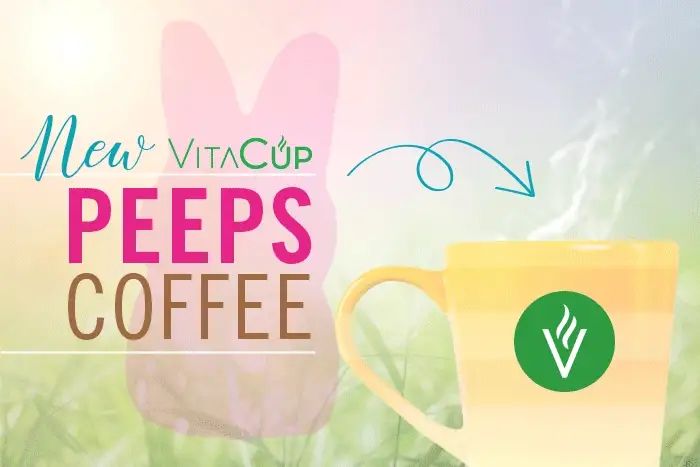 An ad for "New VitaCup Peeps Coffee" -- if it uploads as a GIF there's a pink peep and then a blue peep bursting out of a yellow coffee cup. I don't know why I have this. It looks like it might have been an April Fool's thing? What is a VitaCup? Who can say and there is no possible way to find out.