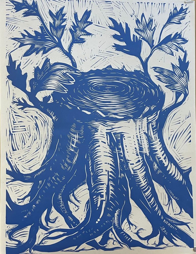 New shoots growing from old oak stump