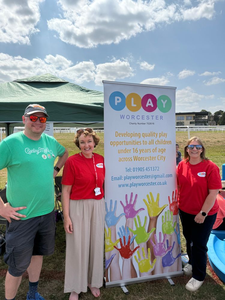 Me and volunteers from Play Worcester with a sign for Play Worcester.
