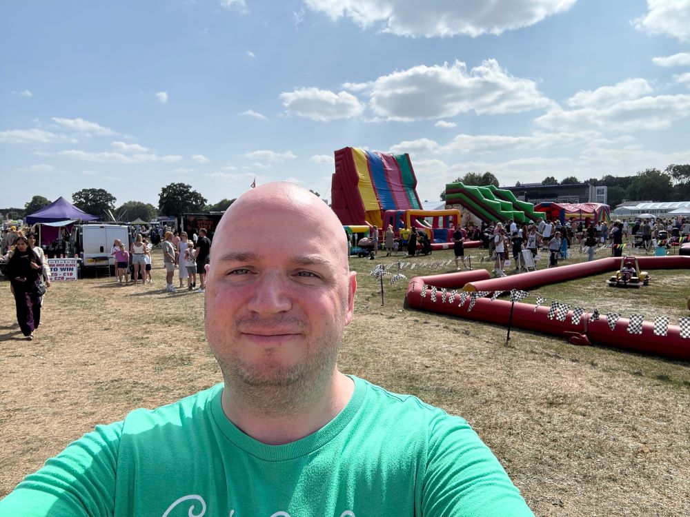 Me with some inflatable slides etc in the
background.