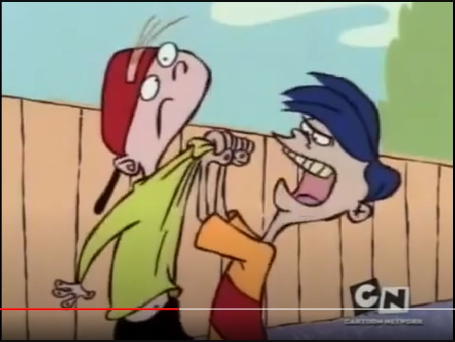 Rolf from Ed Edd n Eddy holding Kevin by his shirt