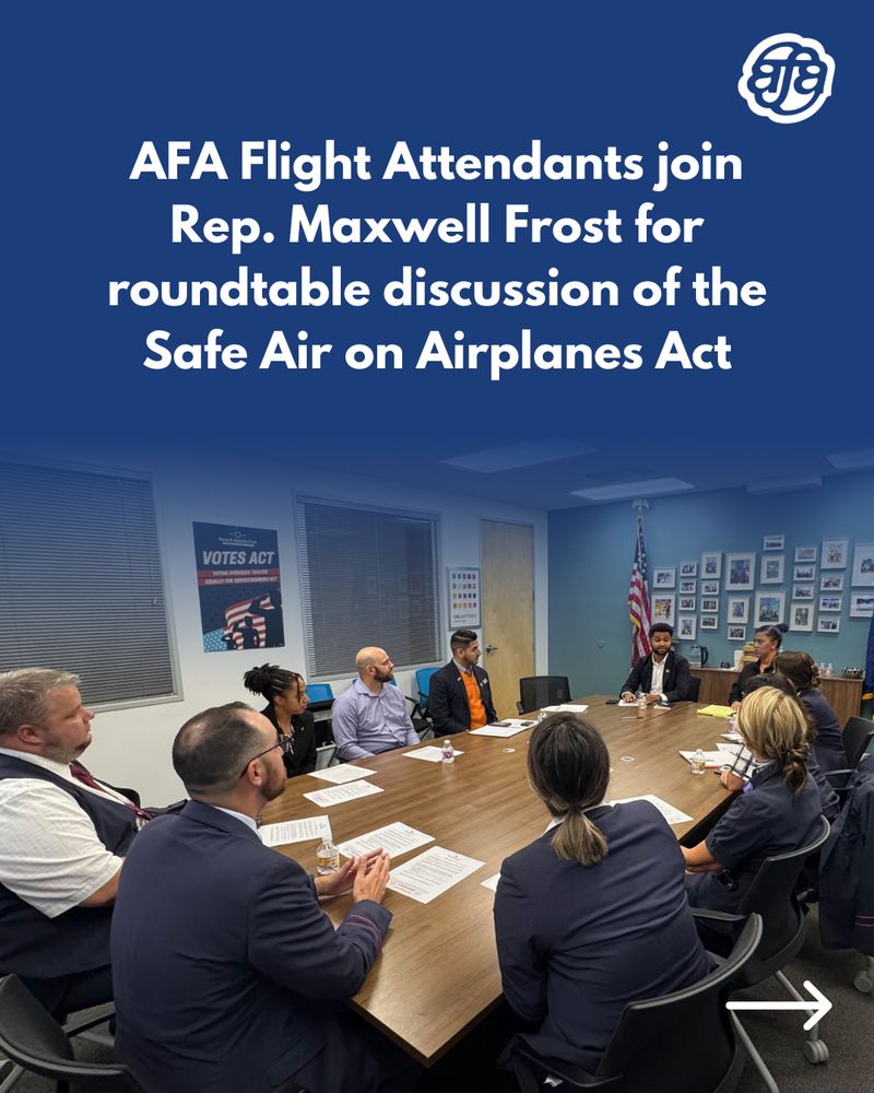 AFA Flight Attendants join Rep. Maxwell Frost for roundtable discussion of the Safe Air on Airplanes Act