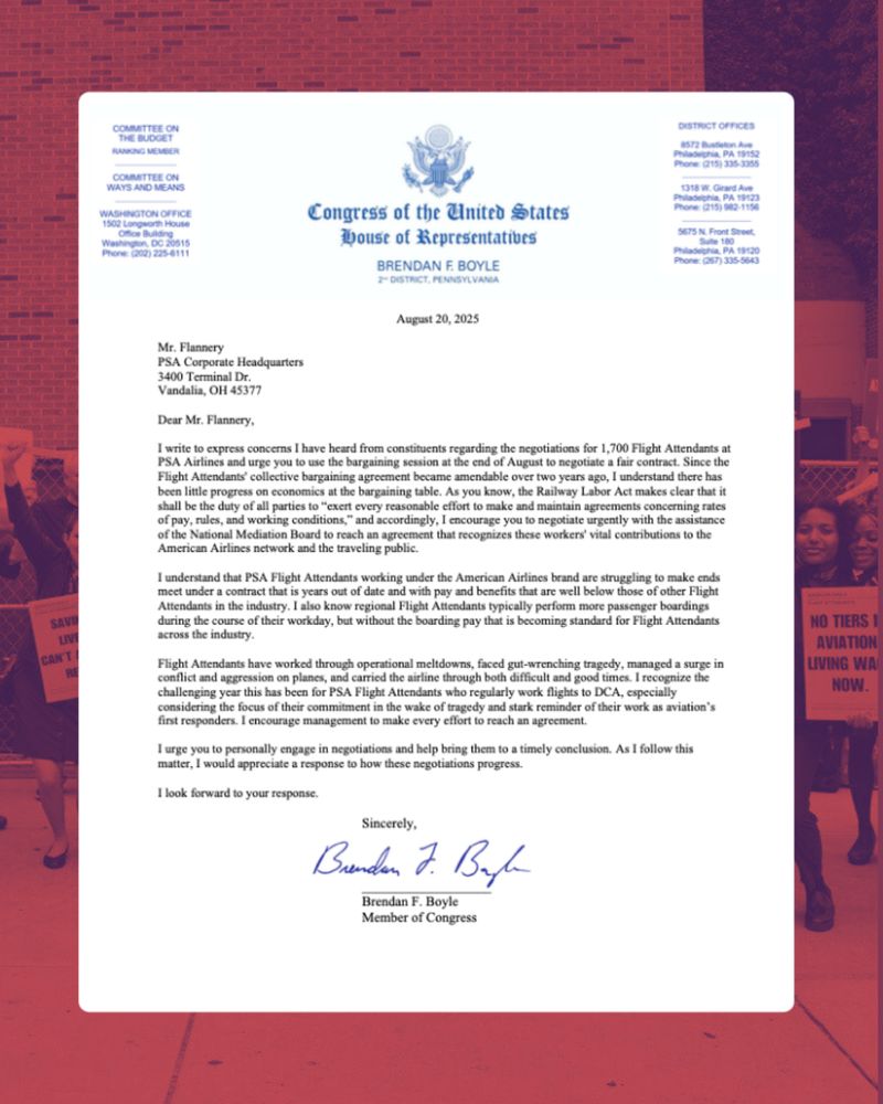Screenshot of the letter Rep. Brendan Boyle sent the PSA Airlines CEO.