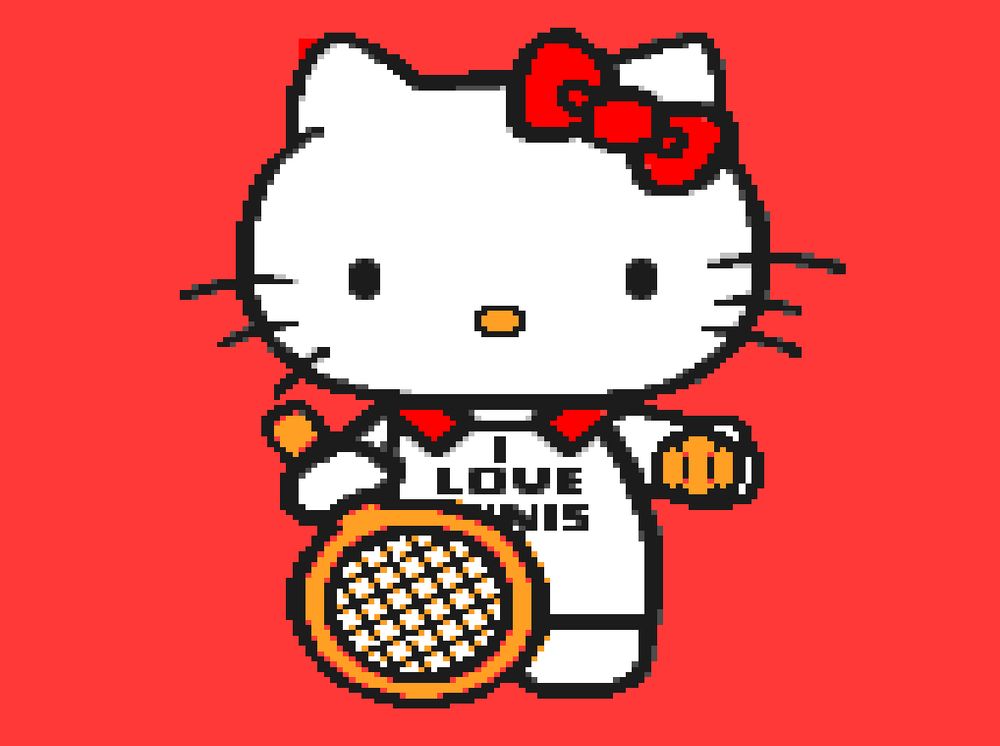 Hello Kitty wearing a t-shirt that absolutely does NOT say 