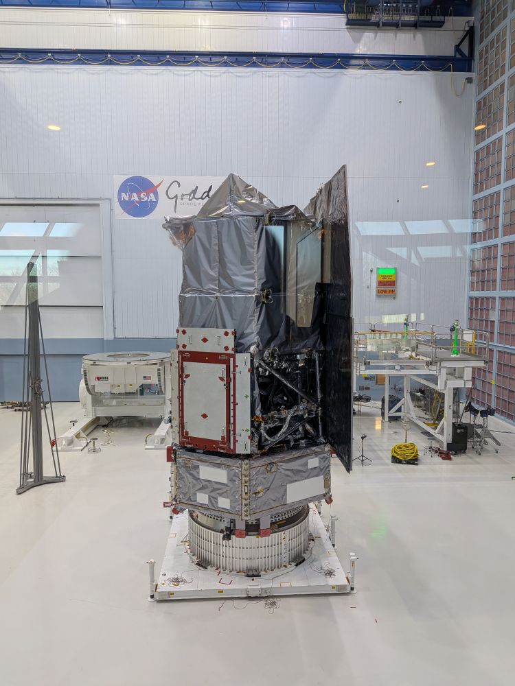 Nancy Grace Roman space telescope in the clean room assembly bay at NASA GSFC
