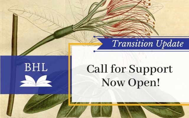 A red flower on a green stem withe the words: BHL Call for support now open overlayed. 