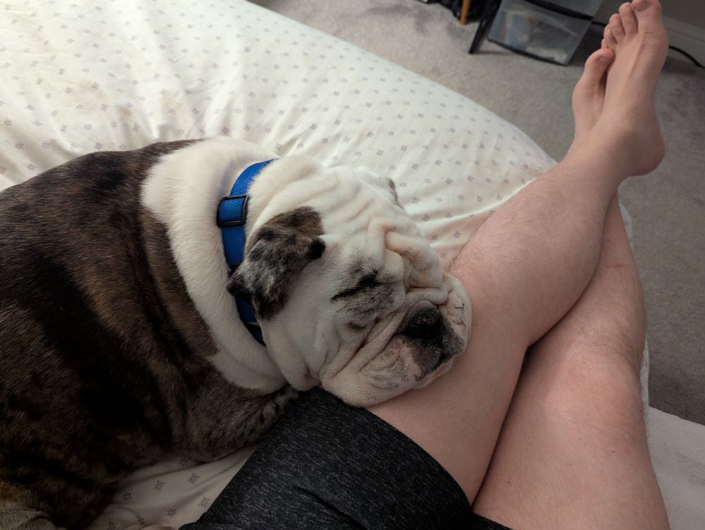 Building sleeping and using my leg as a pillow. 