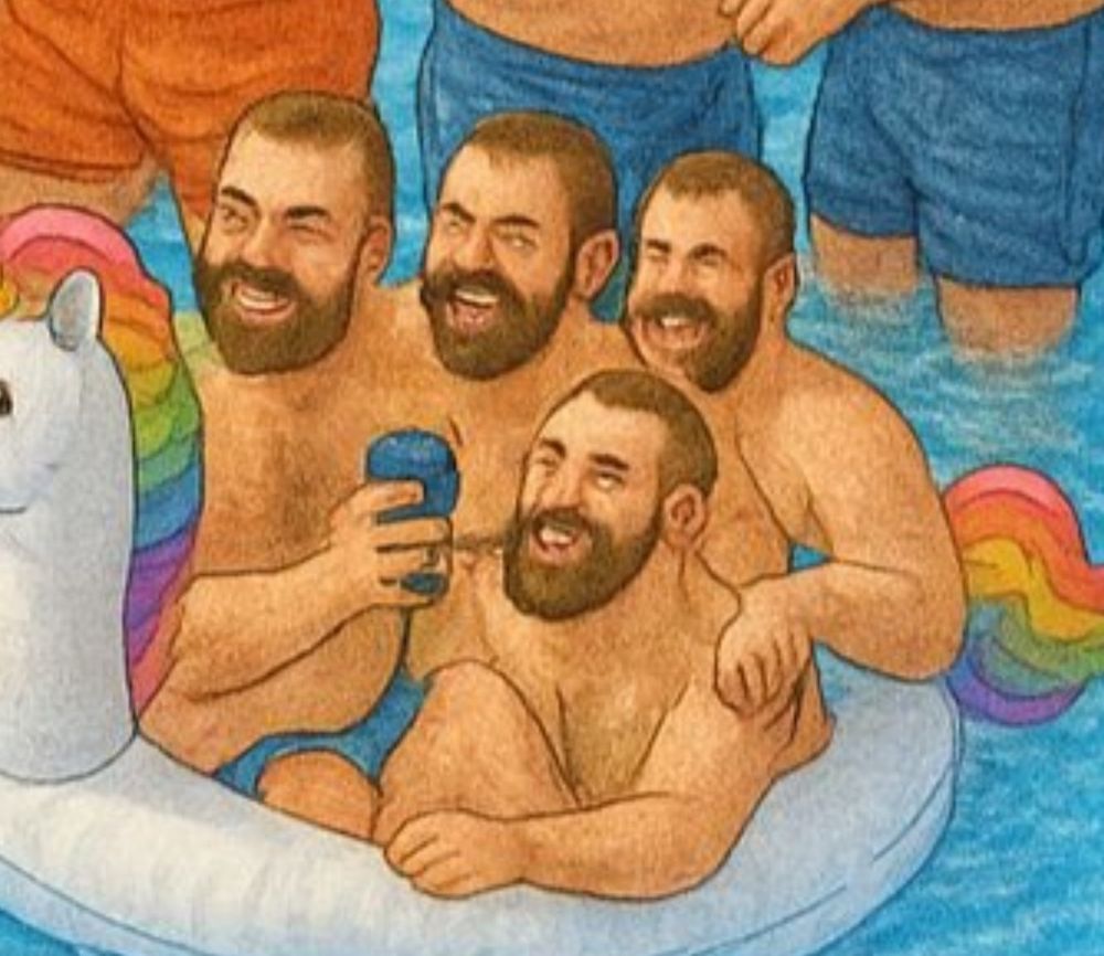 AI slop of white bears in a unicorn floatie 