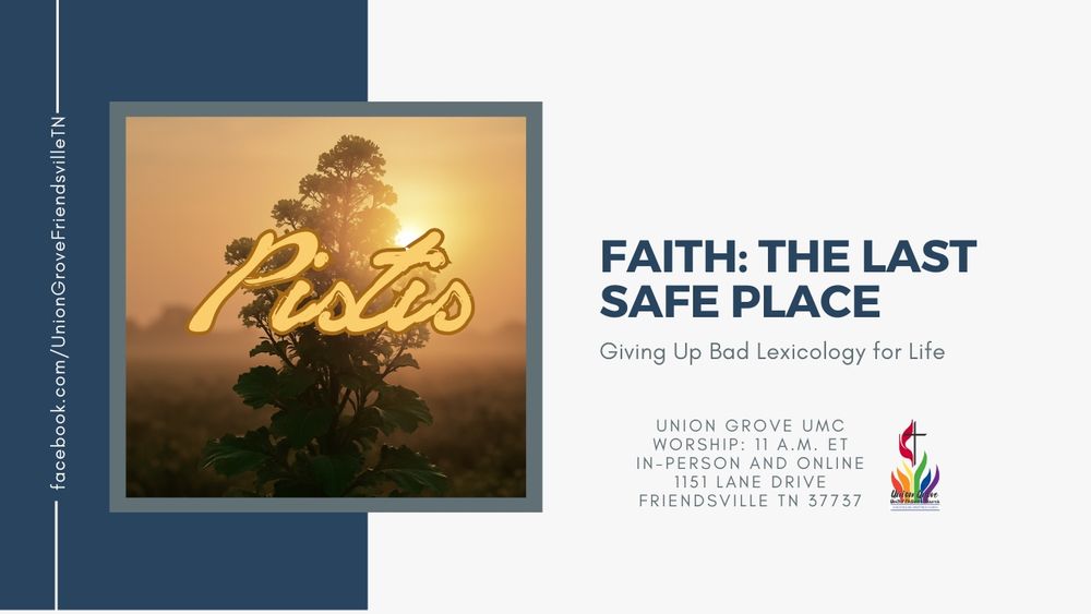 Image includes a picture of a large mustard bush with the word Pistis overlaying it.