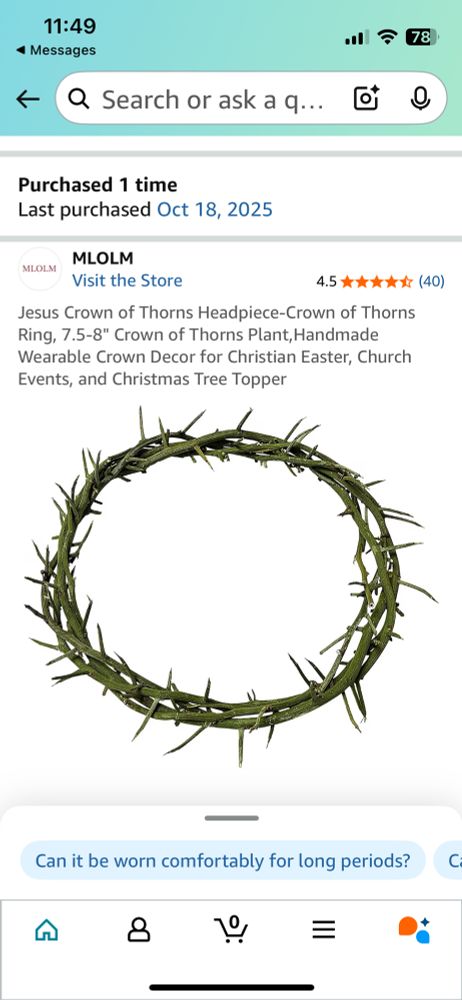 Jesus crown of thorns. 
 He’s going as sexy Jesus to a costume party.
 My kid is awesome 