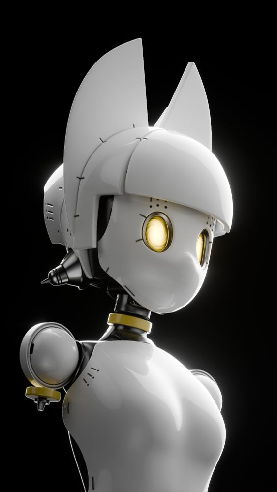 Robot girl face in white