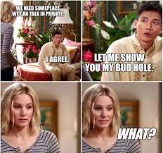 Scene from The Good Place where Jason announces that they need to go somewhere private to discuss something, so he suggests going to his “bud hole” (his name for his room where he hangs out with friends).