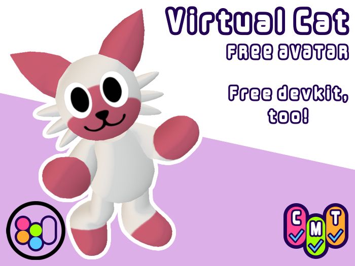 Thumbnail for Virtual Cat avatar. It is free, copy + modify + transfer allowed, and has a free devkit. It takes the form of a simple cartoony cat avatars with nubby limbs, not unlike a Default Avatar in certain virtual chatroom programs.